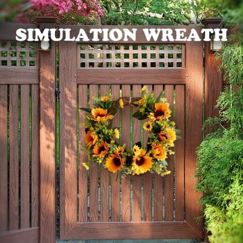 Artificial Sunflower Wreath Flower Garland Ornament Door Hanging Flower Decor Craft Wall Decor Home Party Wedding Decoration