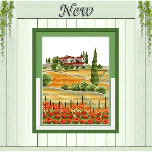 Country view(3) dream house diy paintings Counted print on fabric Cross Stitch Needlework kits DMC 14CT 11CT DIY Embroidery Sets