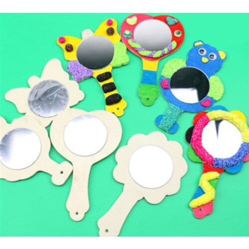 Creative DIY White Wood Mold Mirror Painting Handmade Craft Kids Toys Trinket Material Funny Craft Toys