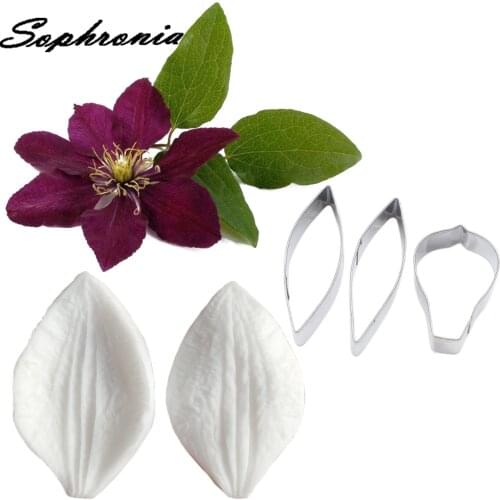 Clematis Petal Veiner &Cutter Silicone Mold Fondant Mould Cake Decorating Tools Chocolate Gumpaste,Sugarcraft Mold CS282