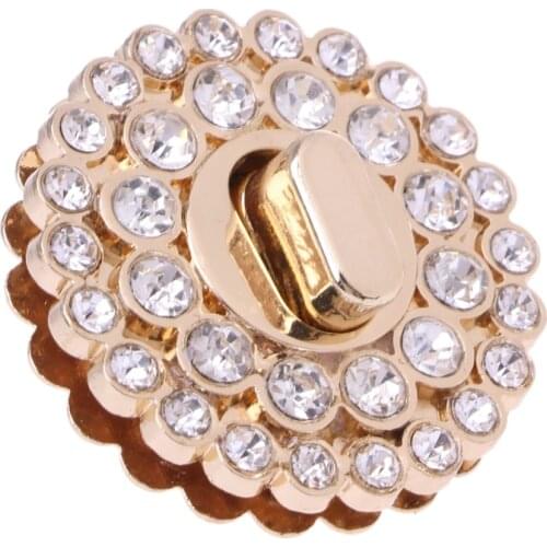 1.3x4cm Rhinestone Metal DIY Clasp Turn Twist Lock For Women Handbag Shoulder Bag Purse Gold Color