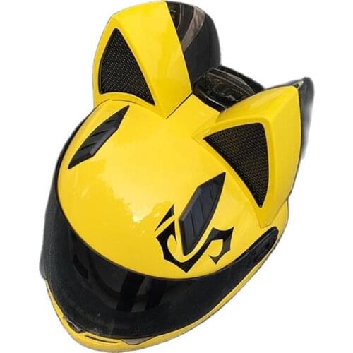Motorcycle helmet women lovely cat motorcross equipment protect big ears helmet personality full Face yellow color helmet