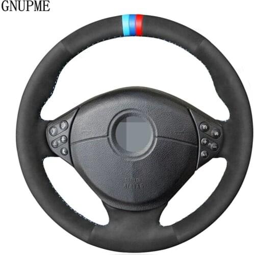 Hand-Stitched Black Genuine Leather Suede Car Steering Wheel Cover For BMW E39 5 Series E46 1999-2005 E36 E53 3 Series X5 Z3