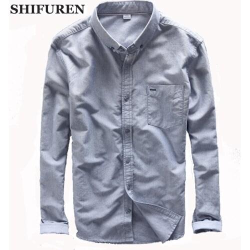 SHIFUREN 2017 Spring New Long Sleeve Causal Shirts Men 100% Cotton Turn Down Collar Fashion Men Dress Shirts Plus Size M-XXXL