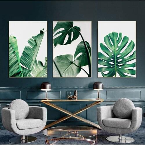 Green Leaves Wall Art Living Room Decoration Pictures Tropical Leaf Print Posters Monstera Leaf Palm Banana Canvas Painting