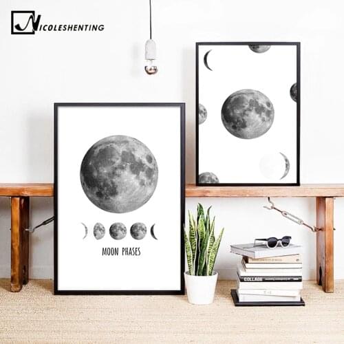 NICOLESHENTING Moon Phase Space Poster Prints Minimalist Wall Art Canvas Painting Picture Home Decor Nordic Style Decoration