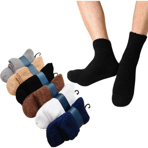 6 pair Men Sock Solid Color Half Cashmere Fashion Carpet Floor Sock Comfortable Coral Velvet Thick Warm Towel Vintage Sock Sleep