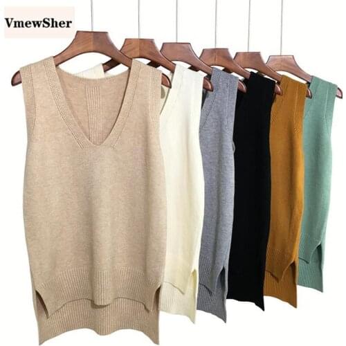 VmewSher New Irregular Casual Women Vest Sleeveless Sweater Back Long Knitted Pullovers V Neck Spring Fashion Female Jumper Tops
