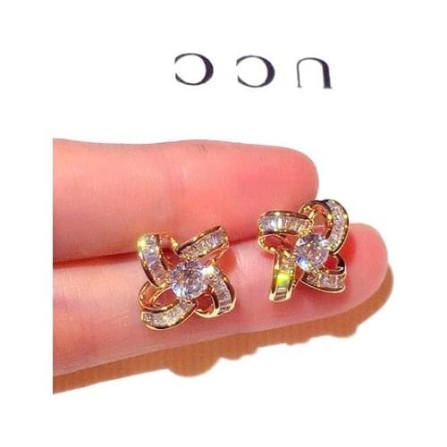 New Korea Fashion Temperament Geometry Earrings for Women with AAAzircon Engagement Wedding Birthday Gift for Female Wholesale