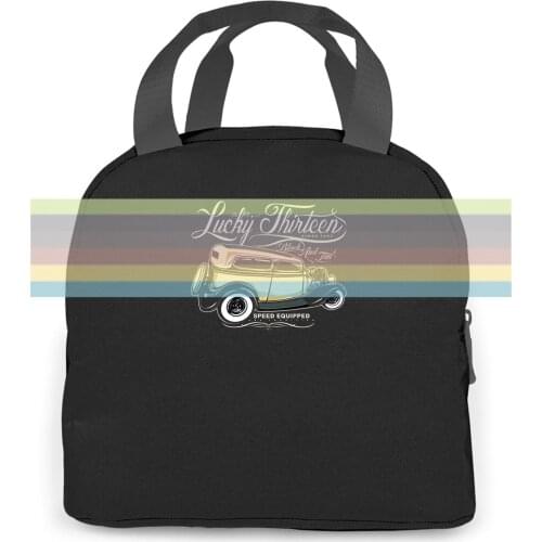 Print Authentic Lucky 13 Black And Tan Speed Equipped Hot Rod Printed women men Portable insulated lunch bag adult