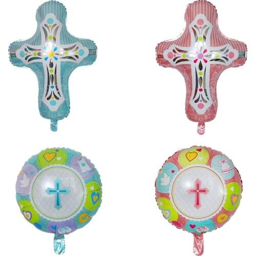 Easter Cross Baptism Favors Foil Balloons Baby Shower Boy Girl Pentecost Jesus Christening Birthday Party Decorations Globos