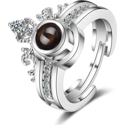 Net red creative literary sweet fashion trend two in one opening crown projection silver plated rings SA030