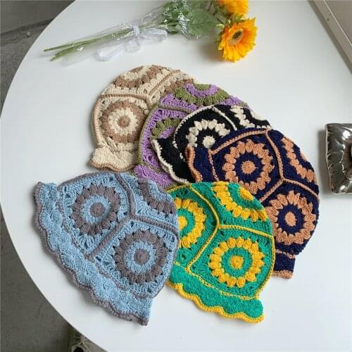 Retro Ghost Horse Ins Hyuna Style Hollow Handmade Crochet Fisherman Hat Foldable Fisherman Hat