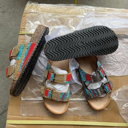 Flat Shoes Female Summer Clogs Woman Slippers Casual Low Slides Rivet Pantofle Beach Luxury Soft 2021 Leisure Rubber Metal Decor