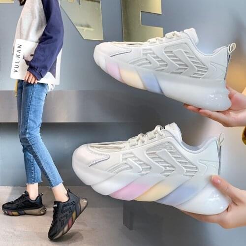 Thick-soled Daddy Shoes Spring New Rainbow Bottom Casual Breathable Sports Womens Shoes Student Jelly White Shoes
