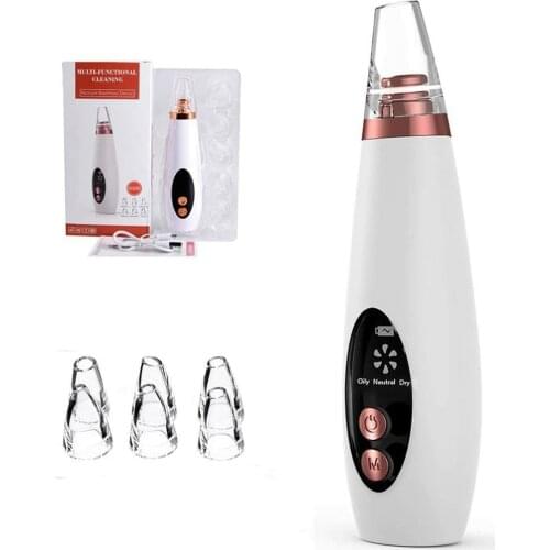 Blackhead Extractor USB Rechargeable Pore Cleaner Acne Remover Electric Facial Beauty Device with 6 Interchangeable Heads