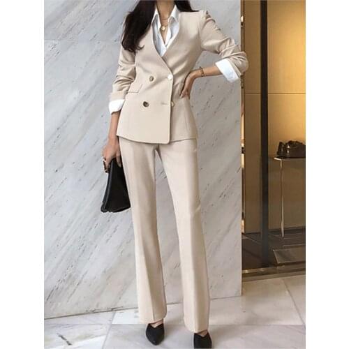 Fashion Women Long Sleeve Blazer With Belt Pants Suit Office Lady Two Piece Sets