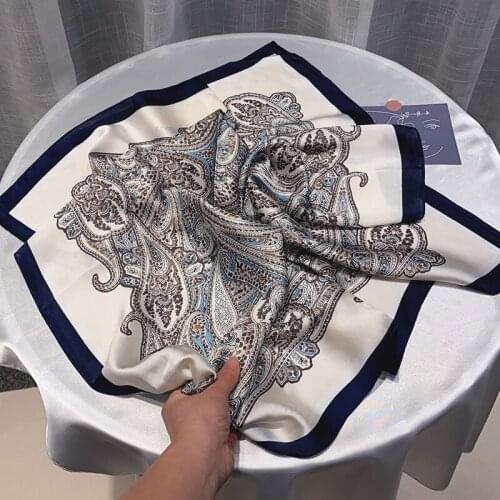 2021 Spring Square Scarf for Women Print Silk Feeling Hair Foulard Female Office Neckerchief Lady Bandana Square Scarves Luxury