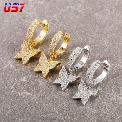 US7 Butterfly Dangle Drop Earrings Micro Paved AAA+ Cubic Zirconia Stones Female Fashion Jewelry Gold Silver Color 2021 Jewelry