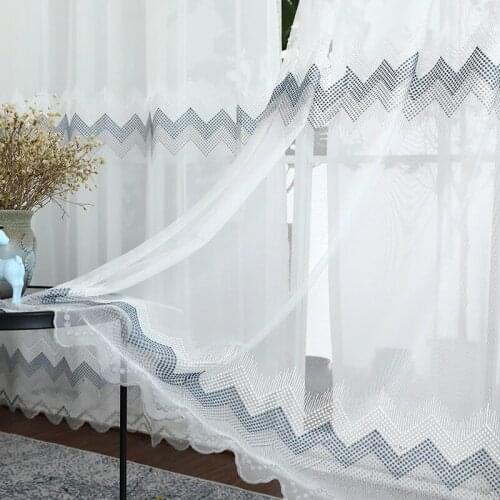 Embroidered Luxury Tulle Curtain For Living Room Wave Voile Sheer Window Curtain Bedroom