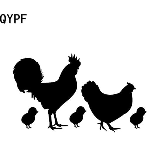 QYPF 17.2CM*10.1CM High-quality Vinyl Accessories Chicken Family Car Window Sticker Decal Black Silver C15-3239