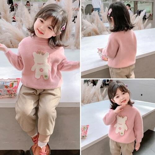 High Quality Baby Girls Winter Warm Spring Childrens Sweater Kids Plus Velvet Teens Tops Thicken Bottoming Christmas Gift