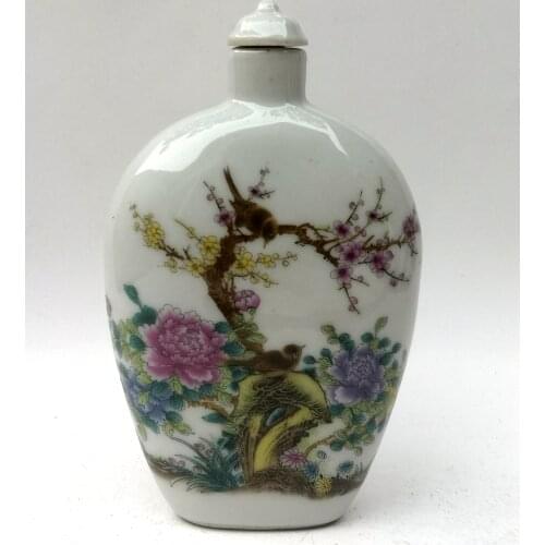 YIZHU CULTUER ART Collection Old China Famille rose Porcelain Painting Flowers Birds Snuff Bottles Decoration Gift