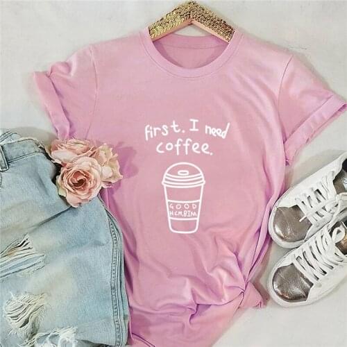 Plus Size S-5XL Female New Coffee Print 100%Cotton T Shirt Women Shirts O Neck Short Sleeve Summer TShirt Women Funny T-shirts