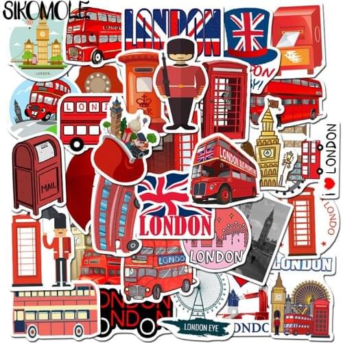 50PCS Red Bus Phone Booth London Sticker Stickers PVC Graffiti Decal For Case Suitcase Luggage Guitar Laptop Children Toys F4