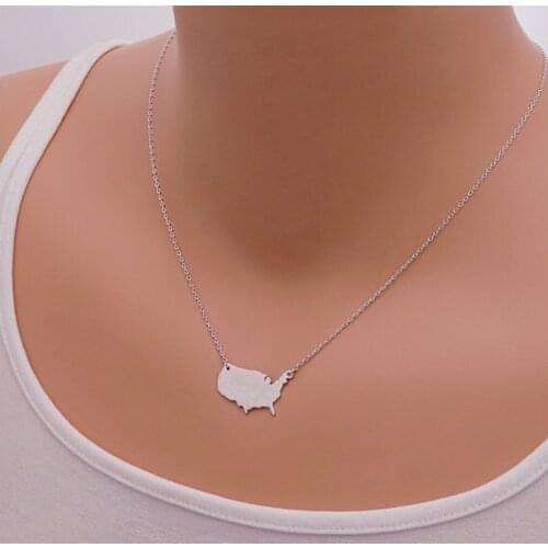 10Pcs_Tiny Outline Verenigde Staten Kaart Ketting Kaart Ketting Geometrische Amerika Land Natie Ketting Voor Aarde