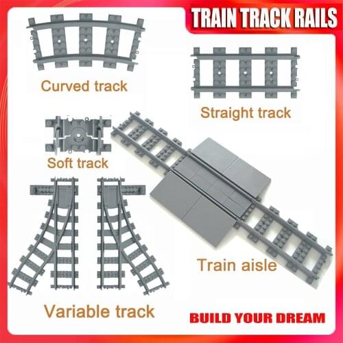 100pcs Flexible City Compatible Trains Rail Track Railway model sets Forked Straight Curved Building Blocks Brick Toy ev3