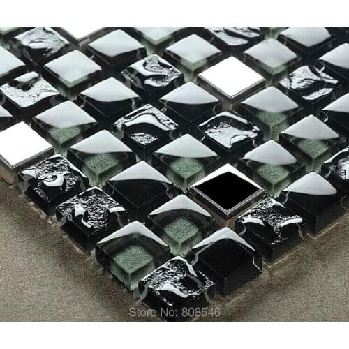 15mm Plated Black Crystal Glass Mosaic Tile for Kithchen Backsplash Bathroom Showroom Cabinet DIY decoration wallpaper wall tile