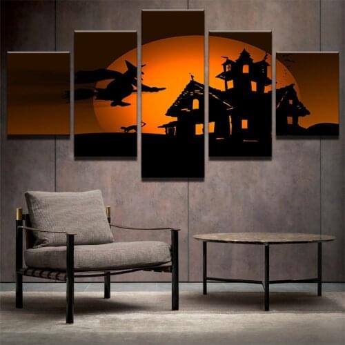 5 Pieces Modern Halloween Horror Pumpkin Lantern Creative Decoration Painting Living Room Party Art Canvas Wall Hanging Painting