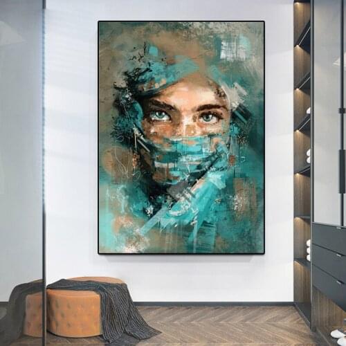 Abstract Portrait Paintings on Canvas Mask Girl Modern Posters and Prints Wall Art Picture for Living Room Home Decoration