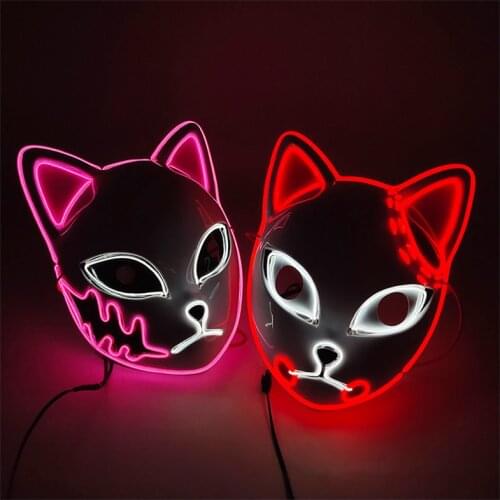 Anime LED Mask Demon Slayer Led Mask Tanjirou Sabito Makomo Plastic Led Light Cosplay Masks Headwear Hannya Tengu Masks Hallowee