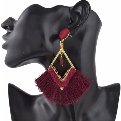 Bohemian Ethnic Vintage Handmade Big Fan Long Tassel Drop Dangle Earrings for Women Wedding Bridal Button Fringe Earring Brincos