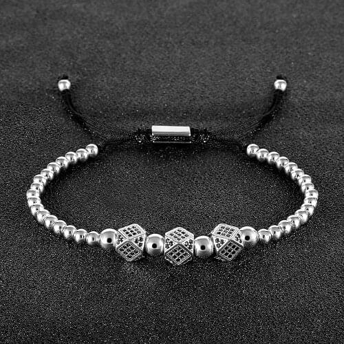 Stainless Steel AAA Zircon Crystals Paved Beads Strand Bracelets Women Men Gold Black Adjustable Bracelets HipHop Jewelry