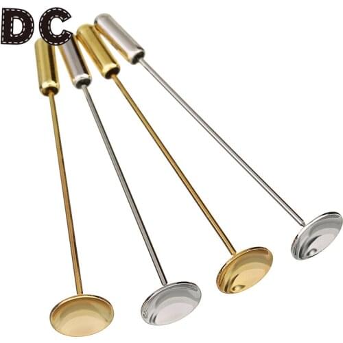 10pcs Gold Silver Copper Metal Blank Brooches Pins with 10mm Round Cabochon Pearl Beads Base for DIY Jewelry Making Findings