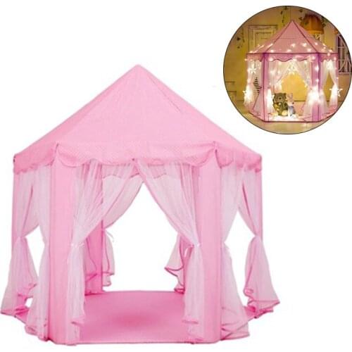 Childrens Tent Portable Princess Pink Girls Castle Kids Play House Mosquito Net for Indoor Outdoor Garden Star Curtain Light