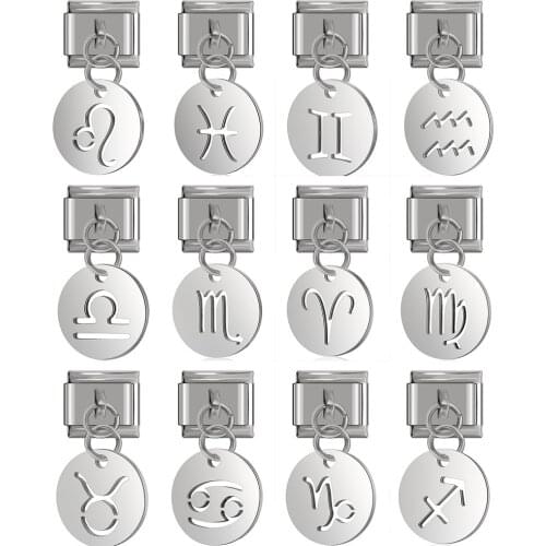 Hapiship Original Daisy Cutting Polishing 12 Constellation Italian Charm Fit 9mm Bracelet Stainless Steel Jewelry Making DJ193