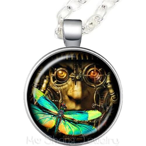 Dragonfly Elephant Life Tree Pocket Watch Necklace Vintage Magnifier Glass Chain Fashion Animal Cool Sweater chain Jewelry