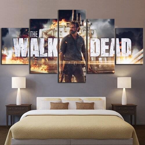 Canvas Painting Printed Artwork 5 Panel The Walking Dead Season 8 Rick Movie Poster Modular Home Decor For Gift Framework