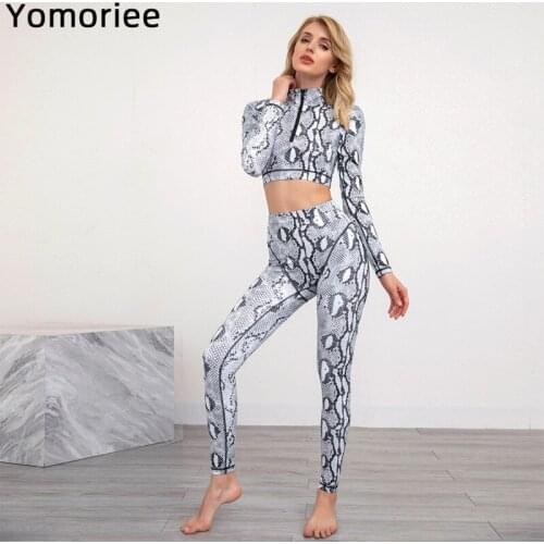 Digital Printing Snake Running Long Sleeve Trousers Suit Workout Sports Fitness Yoga Suit Women Workout Clothes Athletic Wear