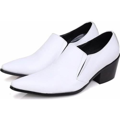 Leather Mens Shoes High Heel Dressing Party Shoes Pointed-toe Oxfords Shoe Gentleman Breathable Sapatos Male