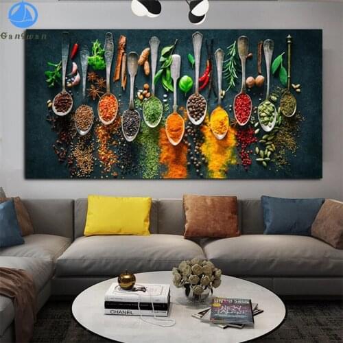 5D round Diamond Embroidery Modern art, colorful spice spoon kitchen restaurant decoration Diamond Painting Handmade Gift