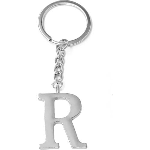 Hot fashion simple English name letter key ring rhodium-plated metal letter R charm long chain keychian wholesale