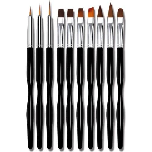10Pcs/set Nail Art Brush Set Multi Sizes Drawing Tip Polish Design UV Gel Painting Nail Brushes Kit Nylon Hair Black Handle