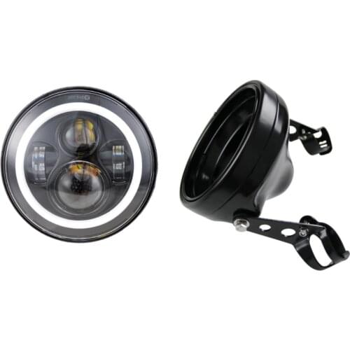 7" Inch Motorcycle Halo Headlamp with Halo Angle Eyes and 7inch LED Headlight Housing Bucket Trim Ring for Motorcycles