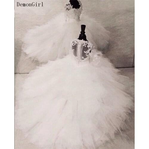 New Flower Girl Dress for Wedding Pearls Lace Applique Children Ball Gown Birthday Party First Communion Dress