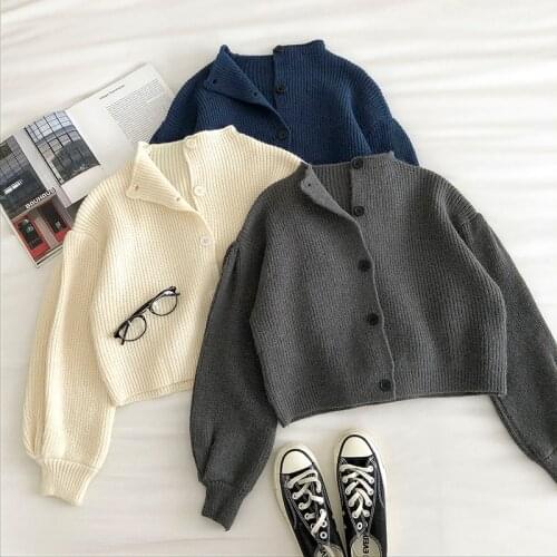 Retro Turtleneck Single-Breasted Sweater Womens cardigans 2020 Autumn New Korean Loose Long-Sleeved knit Cardigans Fashion Full